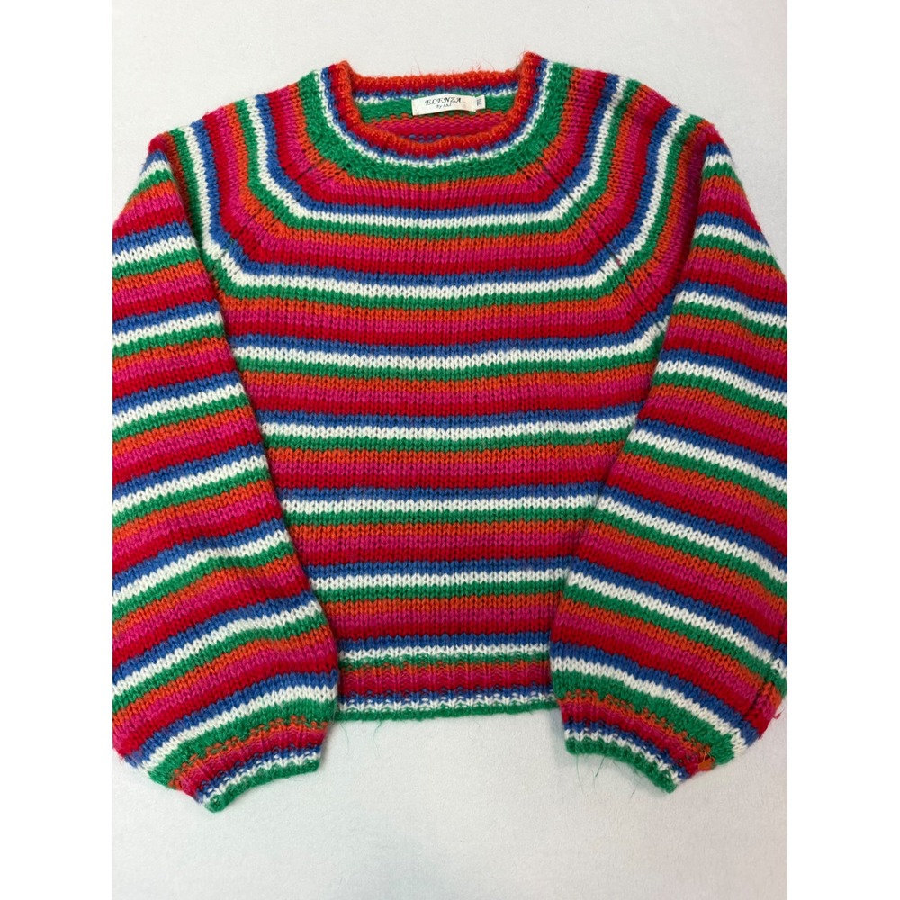 Elenza by L&L Striped Crewneck Sweater Multi Color Chunky Knit One Size TU